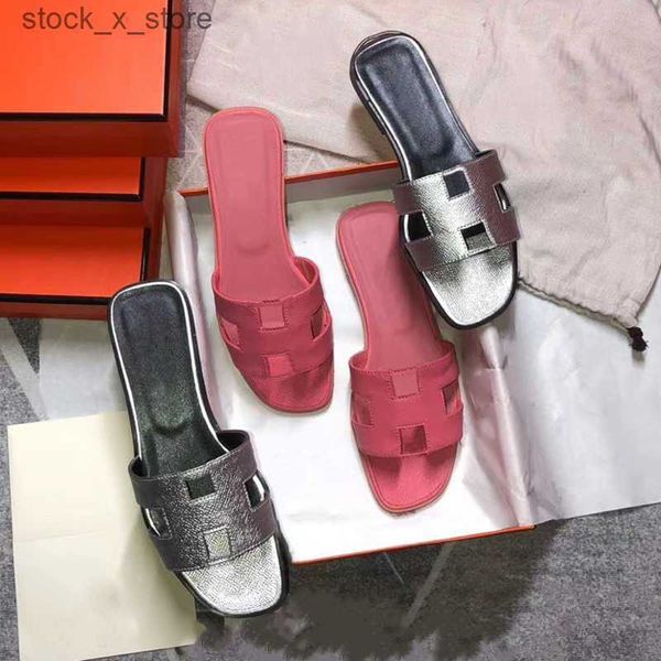 

women oran sandals slides slippers designer sandal calfskin flat flip flops black leather outdoor beach shoes big size 278