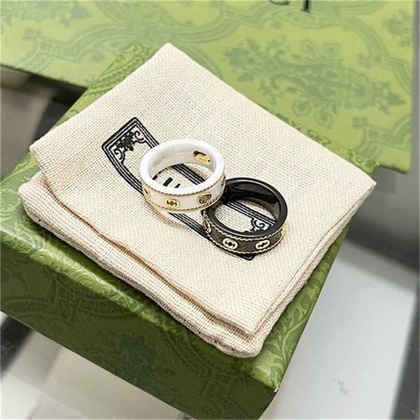 

2023 designer new fashion jewelry ancient double black and white ceramic twist set phnom letter couple fashion ring, Silver
