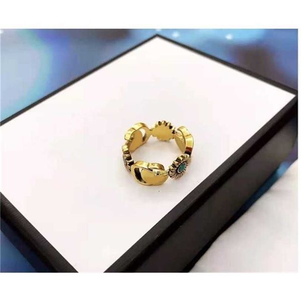 

2023 designer new fashion jewelry gujia daisy ring bronze double flower turquoise ring for couples, Silver