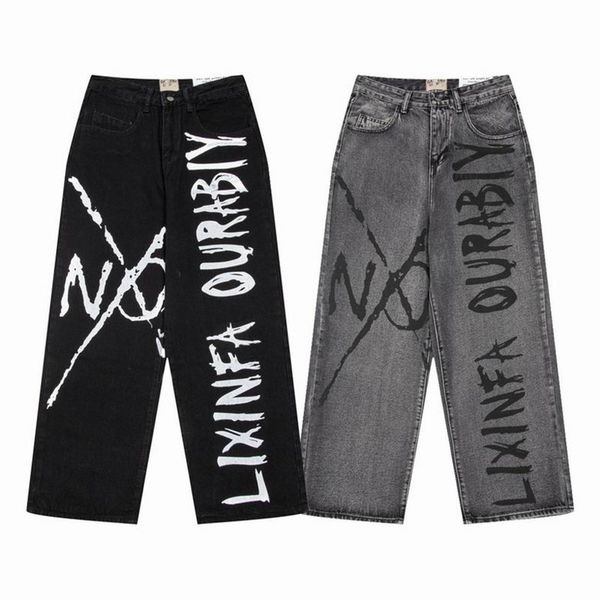 

galleryse depts jeans letter printing galleryes splashing stitching contrast versatility and pants, Blue