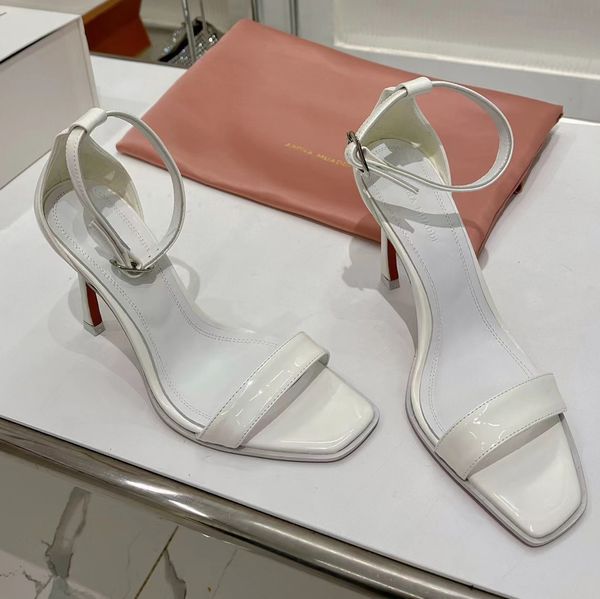 

muaddi high amina sandals heels lacquer leather ankle strap buckle dress shoes sunflower high heels 9.5cm women luxury designer party weddin, Black