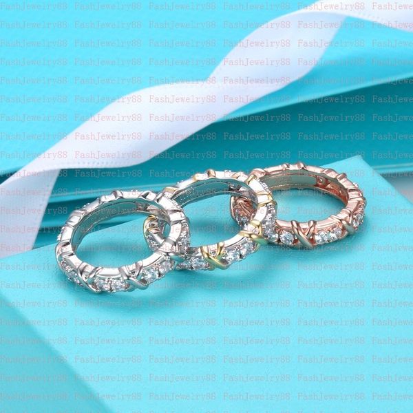 

luxury rose gold band diamond split colored stainless steel wedding ring designer couple jewelry love ring women gift engagement with box, Silver