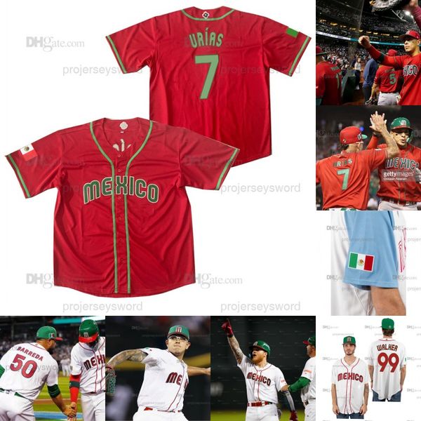 

team mexico baseball jersey 2023 world baseball classic randy arozarena alek thomas luis urias rowdy tellez alan trejo jarren duran jose car, Blue;black