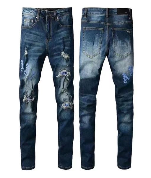 

latest men039s designer luxury jeans distressed distressed bike slim bike fashion pants 28402480204, Blue