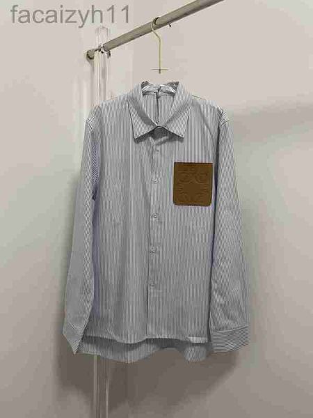 

designer high version chest letter embossed cow leather pocket cotton stripe front button shirt rxi9, White;black