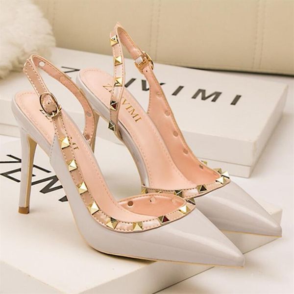 

women pumps wedding shoes woman high heels sandal nude fashion ankle straps rivets shoes sexy312k, Black