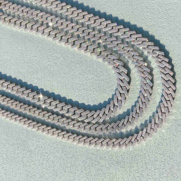 

handmade 14mm 15mm 16mm width women miami cuban chain necklace 925 silver iced out vvs moissanite diamond necklace