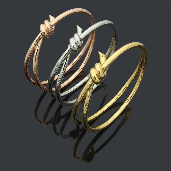 

designer gold bangle women stainless steel knotted glossy couple bracelets men's fashion luxury jewelry valentine's day jewelry wh, Black