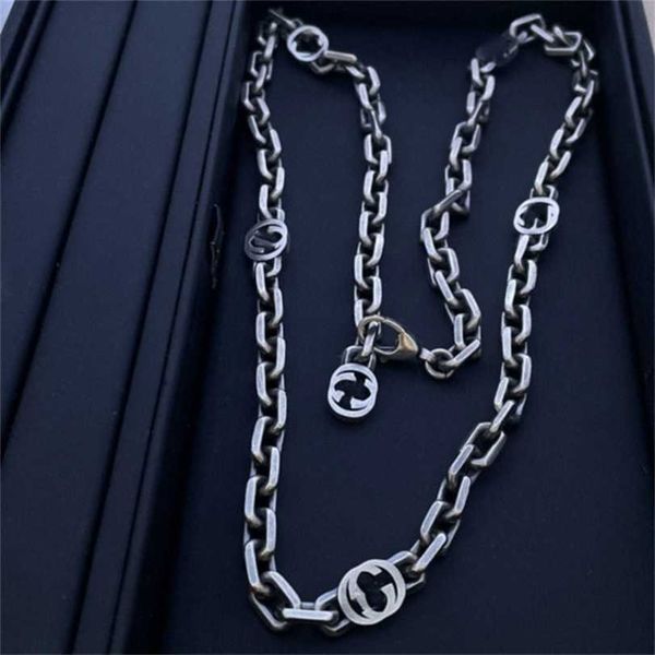 

2023 designer new jewelry silver old letter interlocking necklace hollowed out personality trend ins unisex, Black