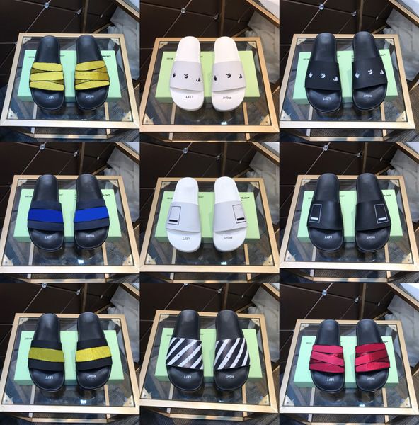 

2023 off slides slippers sandles for women designer mens summer sandals ladies flip flops loafers print leather shoes solid color pantoufles, Black