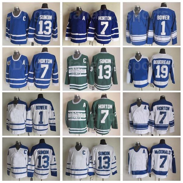 

arenas ice hockey 13 mats sundin jersey vintage tim horton 7 lanny mcdonald 19 bruce boudreau 1 johnny bower retro blue white 17 wendel clar, Black;red