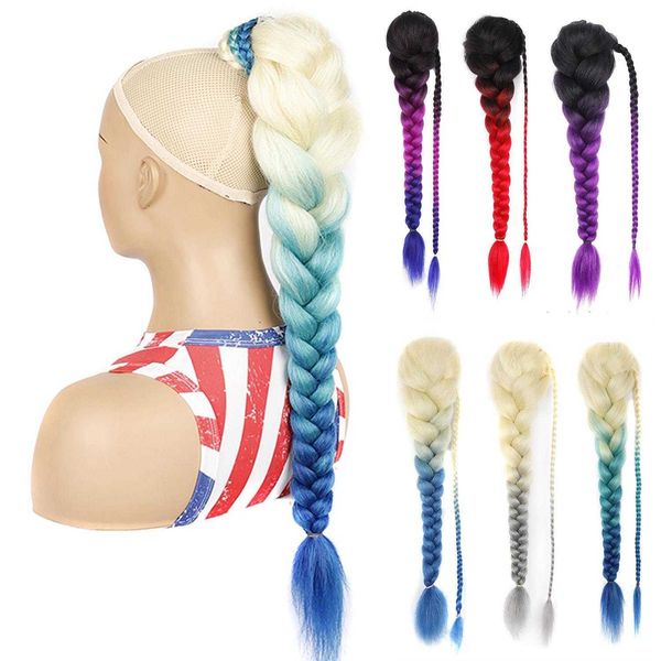 

big braid wig ponytail size three strand dreadlocks double fiber braids, Black