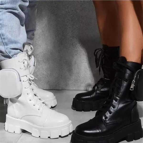 

2021 women ankle boots fashion pocket platform boot female sole pouch chunky heels woman botas mujer plus size drop313p, Black