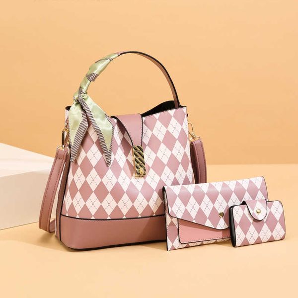 

new women's bag fashion diamond plaid mother bag three piece set single shoulder bag crossbody handbag