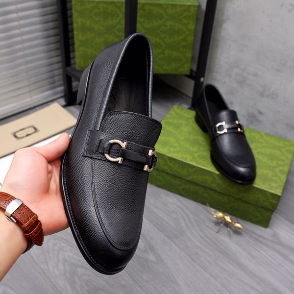

2023 men's formal dress shoes gentlemen designer genuine leather slip on flats mens brand business oxfords casual loafers size 38-44, Black