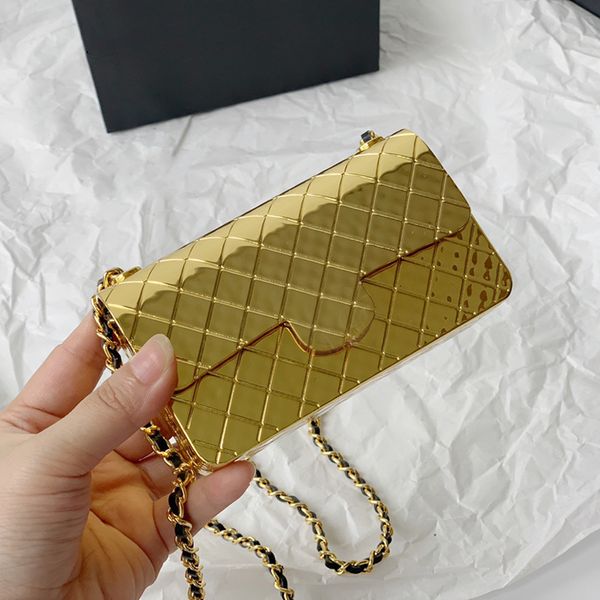 

classic mini flap metal gold/silver vanity bags tiny cosmetic case with chain necklace crossbody shoulder handbags outodoor sacoche 7x12x4cm