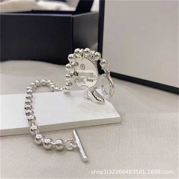 

2023 designer new fashion jewelry silver 925 tide ancient double bead round brand boots buckle bracelet temperament fashion simple women&#03, Black