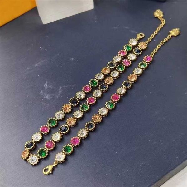

2023 designer new gujia colorful full diamond necklace for female minors light luxury lion head pendant brass material chain set, Silver