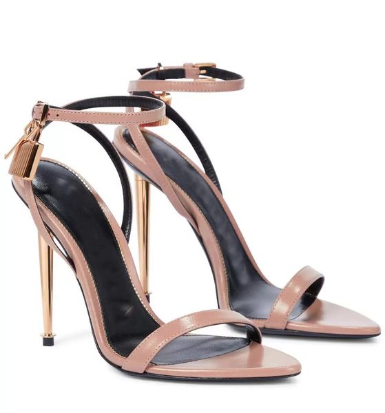 

prefect summer brands padlock pointy naked sandals shoes women gold-tone key & lock high heels lady gladiator sandalias party wedding bridal, Black