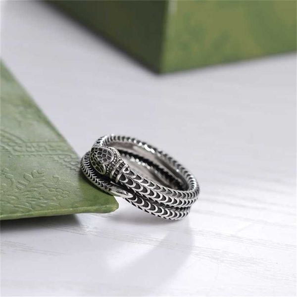 

2023 designer new fashion jewelry spirit snake version double classic domineering ring for old black men and women lovers, Silver