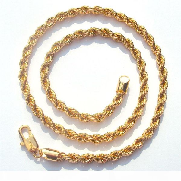 

xuping high-quality rope chain 6mm 14 k yellow fine solid gold gf thick ed braided mens hip hop 24 inch nec284j, Silver