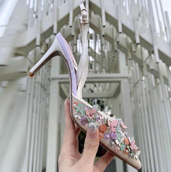 

rene caovilla heel chunky sandals butterfly flower decorative 4.5cm women dress shoes snake wrapped feet rings summer open toe pearl 0uf3, Black