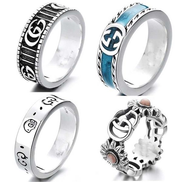 

2023 designer new jewelry sterling silver version hollowed out skeleton double enamel ceramic ring for old couples