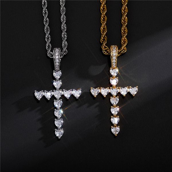 

hip hop iced out love zircon cross necklace pendant gold silver plated mens bling jewelry gift