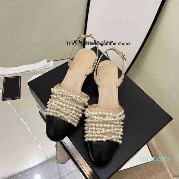 

slippers2022 chain sandals baotou sandals small fragrant wind thick heel sheepskin women's shoes spring and summer french single, Black