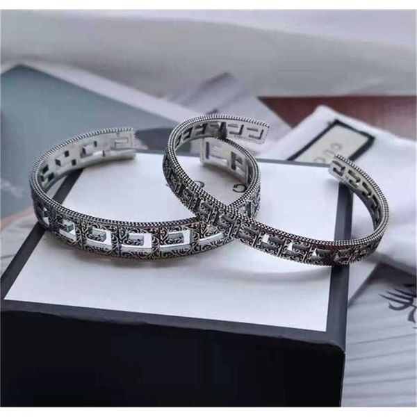 

2023 designer new fashion jewelry double ancient hollow out bracelet thai silver fashion carved pattern men's and women's punk bra, Black