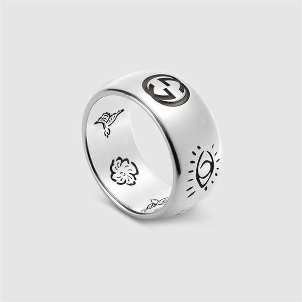 

2023 designer new xiao zhan's same antique double gblind for love fearless narrow version flower and bird pattern couple pair ring, Silver