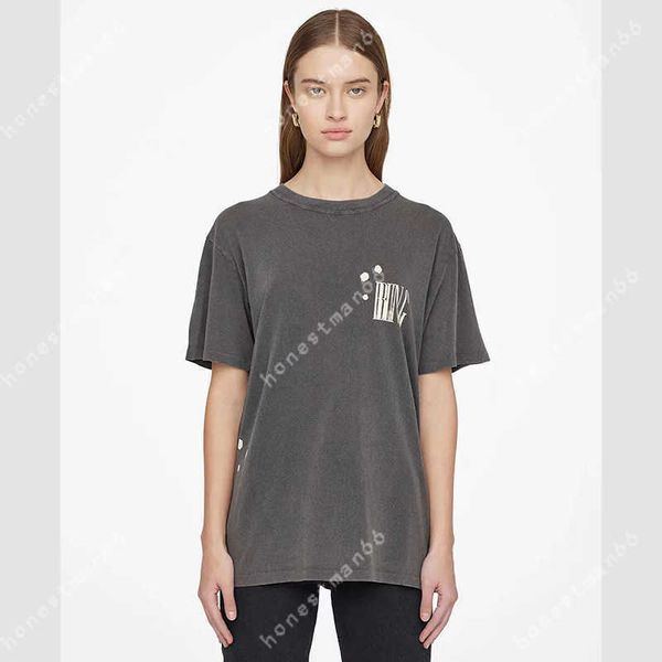 

anine bing women fashion classic cotton tee ab new niche letter bing print t shirt washing tee women designer short-sleeved t-shirt polo, White