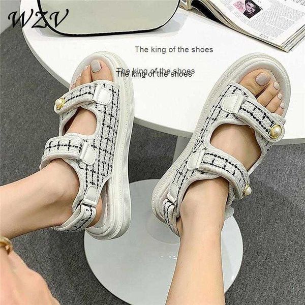 

slipperssummer hook loop sandals women solid gingham sports dad shoes, Black