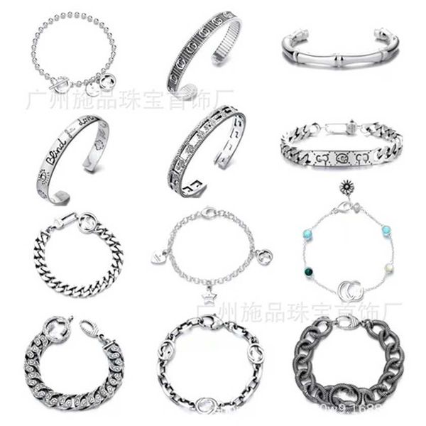

2023 designer new fashion jewelry gujia s925 silver bracelet used for male and female lovers double skeleton head elf pattern carved bracele, Black