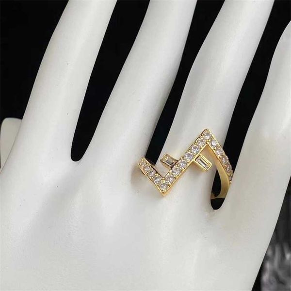

2023 designer fenjia/fanjia new letter f full diamond women's french light luxury temperament versatile open ring, Silver