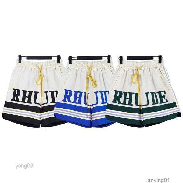 

men's shorts 2023 fashion brand rhude spring summer letter embroidered ribbon casual loose pants., White;black