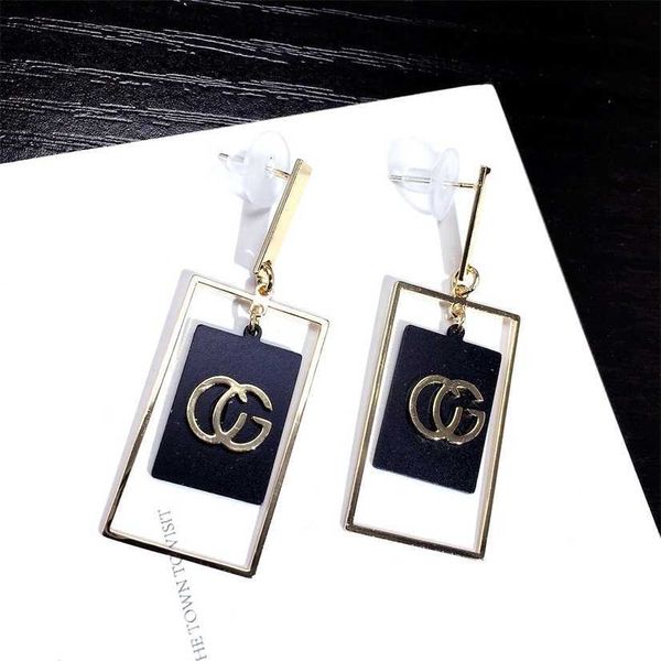 

2023 designer new fashion style hollow out letters black rectangular earrings personality versatile net red earrings, Golden