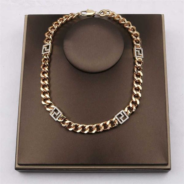 

2023 designer new finn's /f's thick necklace ins punk gold plated cuban chain necklace women's personalized neck chain, Black
