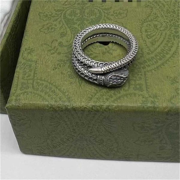 

2023 designer new fashion jewelry gujia spirit snake double old fashion classic ring, Silver