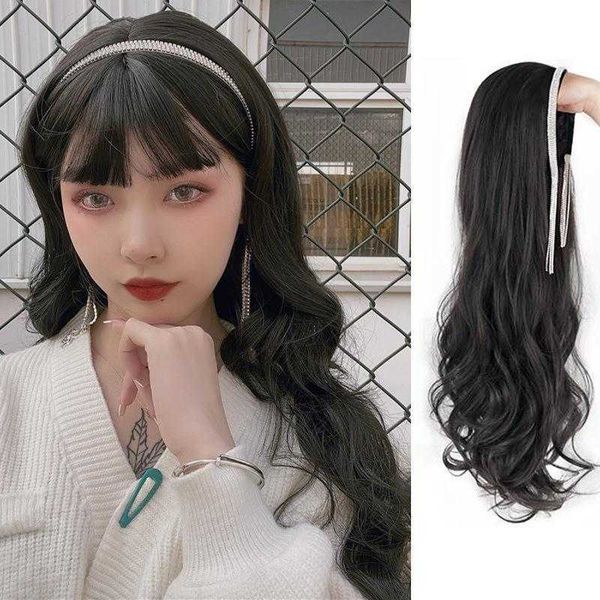 

headband wig womens long hair u shaped half headgear detachable internet, Black