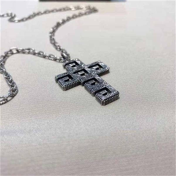 

2023 designer new fashion jewelry zhigujia 925 silver old carved cross pendant double lovers necklace