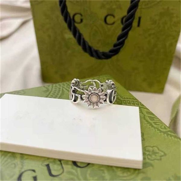 

2023 designer new fashion jewelry gujia 925 silver double flower daisy pink fritillaria old petal ring for men and women