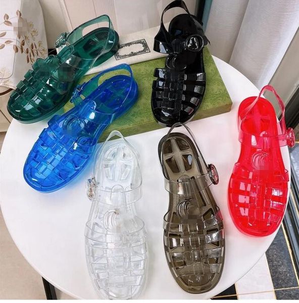 

2023 classic designers women sandal rubber slippers jelly sandals beach flat casual shoe alphabet candy colors outdoor roman transparent sho, Black