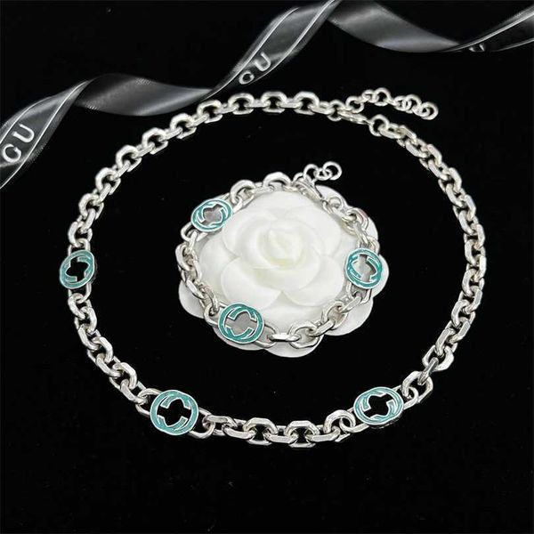 

2023 designer ujia new silver chain necklace interlocking reen dropping lue double letter neckchain g family bracelet unisex