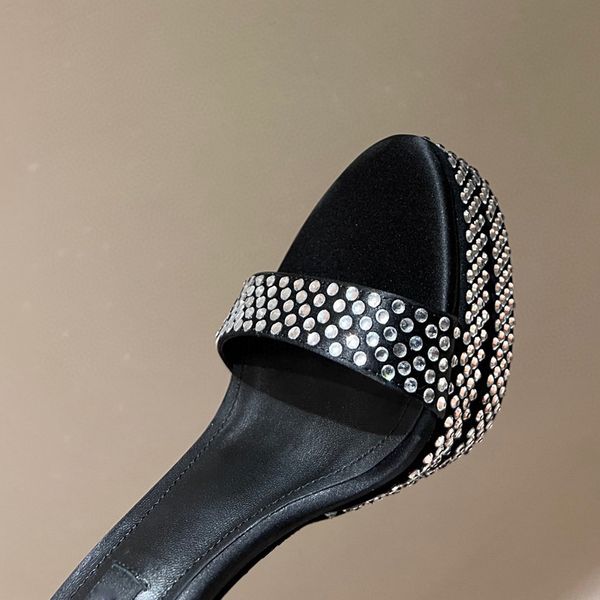 

luxury aevitas sandals waterproof platform high heel personalized leather catwalk design thick heel and double ankle strap decorated with rh, Black