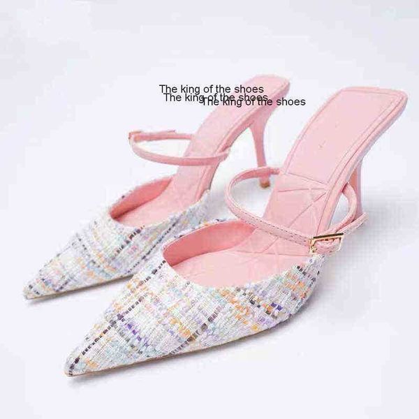 

slippers2022 spring new red small fragrant wind slingback sandals all-match fashion women's shoes brand designer high-heeled women shoe, Black