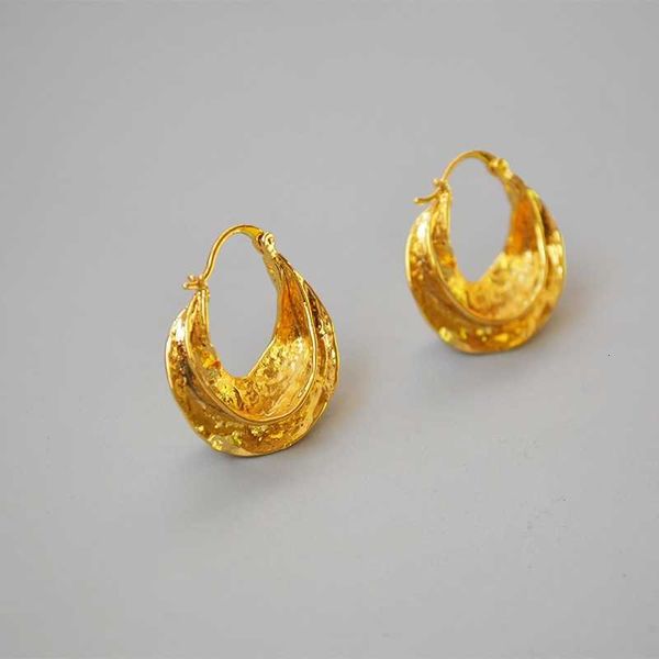 

brand earrings french celi style hand hammered concave convex texture brass electroplating real gold swirl earrings for women, Golden