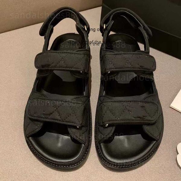 

slipperssummer dad sandals designer shoes women hook and loop slide sandal leather slider casual shoe platform slides rubber warterproof bla, Black