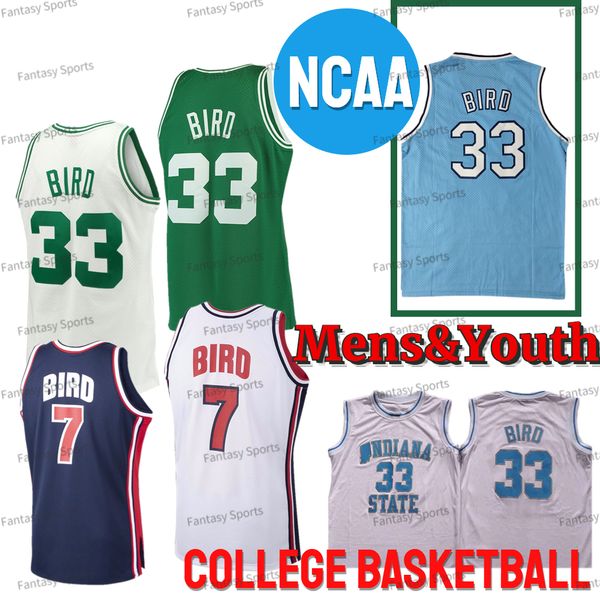

retro youth 33 larry bird jersey indiana state sycamores basketball 1992 team usa 7 bird blue white green throwback basketball jerseys stitc, Black