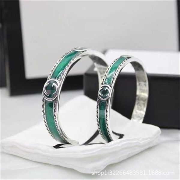 

2023 designer new fashion jewelry gujia 925 silver double letter interlocking green enamel pattern piping bracelet fashion men's and wo, Black